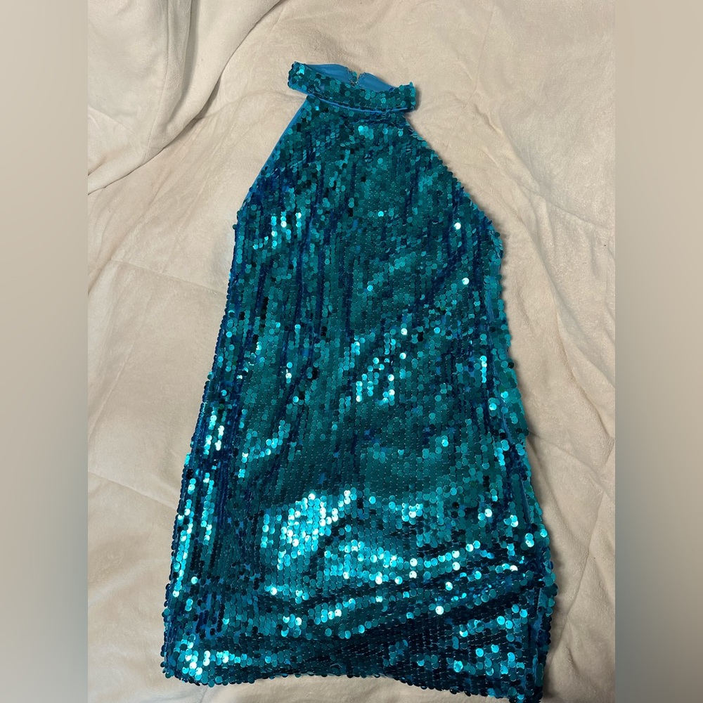 Blue Sequins Halter Dress